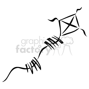 The clipart image shows a simple line drawing of a kite with its string unraveled. The kite appears to be a traditional diamond shape with a tail consisting of bows attached to the trailing end. There are no people or kids visible in this specific image, nor does it explicitly indicate a spring setting.