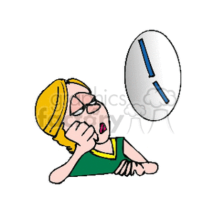 Cartoon bored woman watching a clock