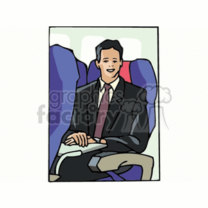 Cartoon business man flying in an airplane