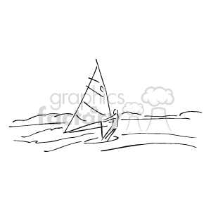 The clipart image features a sailboat on the ocean with waves around it. The image is a simple line drawing, depicting the boat sailing on the water, capturing the essence of coastal marine environments.