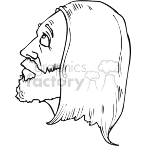 This clipart image depicts a stylized side profile of a bearded man who appears to be looking upwards with an expression that could be interpreted as contemplative or prayerful. The man's eyes are slightly closed, and his features might suggest a character associated with religious contexts.