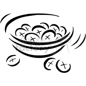 The clipart image shows a stylized bowl containing several communion wafers, each marked with a cross, which is a common symbol in Christian religious practices. There are also a couple of wafers depicted as if they have fallen out of the bowl.