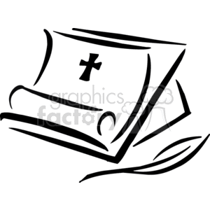 The clipart image depicts a stylized, open scroll with a Christian cross symbol on it, indicating a religious theme often associated with Christian texts such as the Bible.