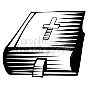 The image depicts a stylized drawing of a closed book with a cross on its cover, which is commonly representative of a Bible, suggesting a Christian religious theme.