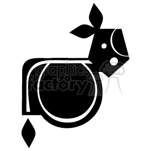 The clipart image depicts an abstract representation of a pig. The image is very stylized with geometric shapes, consisting of circles and rectangles, and the pig is only suggested by a few key features like the snout, ears, and a leaf-like shape that could represent the tail.