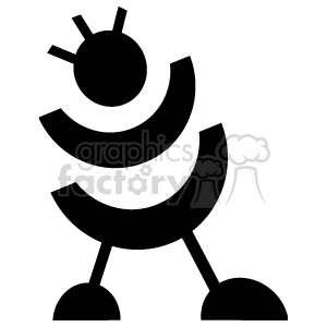 This image presents an abstract, stylized representation of a person. It features geometrical shapes such as circles and lines to depict the head, body, arms, and legs of a figure. The figure has a circular head with what appears to be a representation of hair or an accessory on top, and its feet are circular as well. The body and arms are created using curved lines, giving the figure a dynamic, flowing appearance.