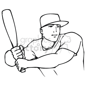 The clipart image shows a simplified representation of a baseball player. The player is wearing a cap and a baseball uniform and is holding a bat, likely preparing to swing at a pitched ball.