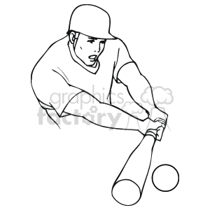 The clipart image shows a simplified representation of a baseball player in the act of batting. The player is depicted in a side view, holding a bat with both hands near the point of contact with the ball, which is also shown. The player is wearing a cap, typical of a baseball uniform, and seems focused on the incoming ball.