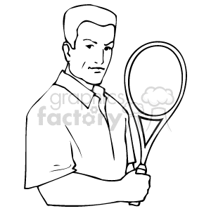 The clipart image features a stylized illustration of a male tennis player. He is depicted holding a tennis racket with a focused expression on his face, ready to play.