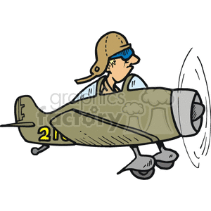 The clipart image depicts a cartoon-style military fighter airplane. It features a pilot inside the cockpit, suggesting that it represents a humorous representation of a military pilot in action during a war scenario.