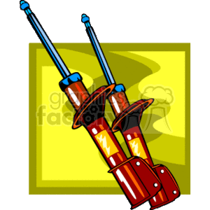 The clipart image features a stylized pair of car suspension struts or shocks. These components are illustrated with exaggerated colors for artistic effect—typically, the rods are depicted in blue, while the springs and bodies of the struts are shown in red and brown tones. They are designed to represent parts of a vehicle's suspension system that help absorb impact and maintain ride comfort.