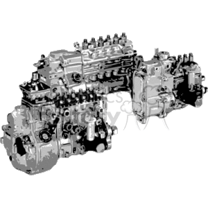 The clipart image depicts a stylized illustration of a vehicle engine. The engine appears complex, with various components such as cylinders, valves, and probably gear parts, indicating it might be a representation of an internal combustion engine commonly found in cars and trucks.