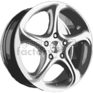 The image is a grayscale clipart of a car rim. It's a stylized representation, capturing the essential shape and style of a typical automobile wheel rim with a five-spoke design and a series of bolts around the central hub.