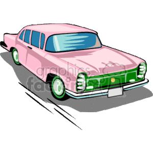 The clipart image shows a stylized representation of a pink, old-fashioned, classic car with a prominent front grille and headlights. The car reflects an antique design, typical of mid-20th-century automotive style.