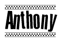 The clipart image displays the text Anthony in a bold, stylized font. It is enclosed in a rectangular border with a checkerboard pattern running below and above the text, similar to a finish line in racing. 