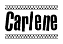 The image contains the text Carlene in a bold, stylized font, with a checkered flag pattern bordering the top and bottom of the text.