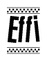 The image contains the text Effi in a bold, stylized font, with a checkered flag pattern bordering the top and bottom of the text.