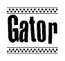 The image contains the text Gator in a bold, stylized font, with a checkered flag pattern bordering the top and bottom of the text.