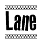 The clipart image displays the text Lane in a bold, stylized font. It is enclosed in a rectangular border with a checkerboard pattern running below and above the text, similar to a finish line in racing. 