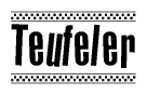 The clipart image displays the text Teufeler in a bold, stylized font. It is enclosed in a rectangular border with a checkerboard pattern running below and above the text, similar to a finish line in racing. 