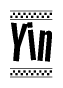 The clipart image displays the text Yin in a bold, stylized font. It is enclosed in a rectangular border with a checkerboard pattern running below and above the text, similar to a finish line in racing. 