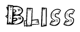 The image contains the name Bliss written in a decorative, stylized font with a hand-drawn appearance. The lines are made up of what appears to be planks of wood, which are nailed together