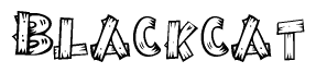 The clipart image shows the name Blackcat stylized to look as if it has been constructed out of wooden planks or logs. Each letter is designed to resemble pieces of wood.