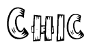 The clipart image shows the name Chic stylized to look like it is constructed out of separate wooden planks or boards, with each letter having wood grain and plank-like details.