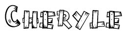 The image contains the name Cheryle written in a decorative, stylized font with a hand-drawn appearance. The lines are made up of what appears to be planks of wood, which are nailed together