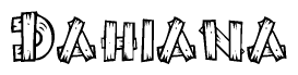 The clipart image shows the name Dahiana stylized to look like it is constructed out of separate wooden planks or boards, with each letter having wood grain and plank-like details.