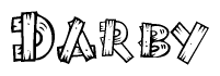 The image contains the name Darby written in a decorative, stylized font with a hand-drawn appearance. The lines are made up of what appears to be planks of wood, which are nailed together