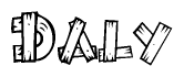 The image contains the name Daly written in a decorative, stylized font with a hand-drawn appearance. The lines are made up of what appears to be planks of wood, which are nailed together