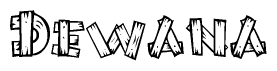 The clipart image shows the name Dewana stylized to look as if it has been constructed out of wooden planks or logs. Each letter is designed to resemble pieces of wood.