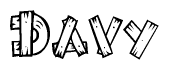 The image contains the name Davy written in a decorative, stylized font with a hand-drawn appearance. The lines are made up of what appears to be planks of wood, which are nailed together
