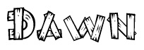 The image contains the name Dawn written in a decorative, stylized font with a hand-drawn appearance. The lines are made up of what appears to be planks of wood, which are nailed together