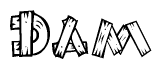 The image contains the name Dam written in a decorative, stylized font with a hand-drawn appearance. The lines are made up of what appears to be planks of wood, which are nailed together