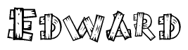 The image contains the name Edward written in a decorative, stylized font with a hand-drawn appearance. The lines are made up of what appears to be planks of wood, which are nailed together