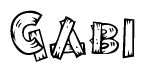 The image contains the name Gabi written in a decorative, stylized font with a hand-drawn appearance. The lines are made up of what appears to be planks of wood, which are nailed together