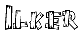 The clipart image shows the name Ilker stylized to look like it is constructed out of separate wooden planks or boards, with each letter having wood grain and plank-like details.