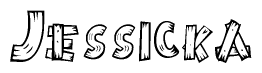 The image contains the name Jessicka written in a decorative, stylized font with a hand-drawn appearance. The lines are made up of what appears to be planks of wood, which are nailed together