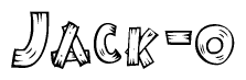 The clipart image shows the name Jack-o stylized to look as if it has been constructed out of wooden planks or logs. Each letter is designed to resemble pieces of wood.