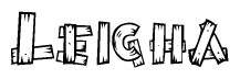 The clipart image shows the name Leigha stylized to look as if it has been constructed out of wooden planks or logs. Each letter is designed to resemble pieces of wood.