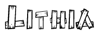 The clipart image shows the name Lithia stylized to look like it is constructed out of separate wooden planks or boards, with each letter having wood grain and plank-like details.