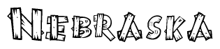 The image contains the name Nebraska written in a decorative, stylized font with a hand-drawn appearance. The lines are made up of what appears to be planks of wood, which are nailed together