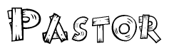 The clipart image shows the name Pastor stylized to look like it is constructed out of separate wooden planks or boards, with each letter having wood grain and plank-like details.