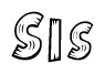 The image contains the name Sis written in a decorative, stylized font with a hand-drawn appearance. The lines are made up of what appears to be planks of wood, which are nailed together
