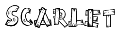 The clipart image shows the name Scarlet stylized to look like it is constructed out of separate wooden planks or boards, with each letter having wood grain and plank-like details.