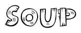 The image contains the name Soup written in a decorative, stylized font with a hand-drawn appearance. The lines are made up of what appears to be planks of wood, which are nailed together