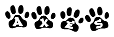 The image shows a series of animal paw prints arranged horizontally. Within each paw print, there's a letter; together they spell Axes