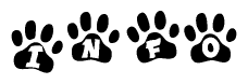 The image shows a series of animal paw prints arranged in a horizontal line. Each paw print contains a letter, and together they spell out the word Info.